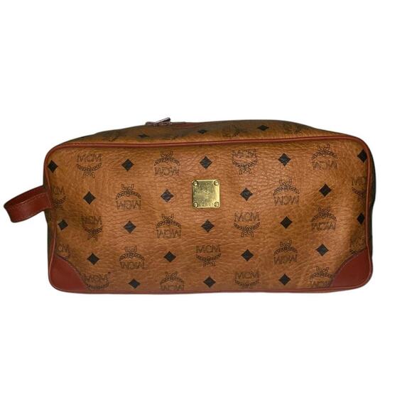 MCM Vintage Visetos Monogram Canvas Toiletry Barrel Bag Nappa Leather Trim - Picture 16 of 16